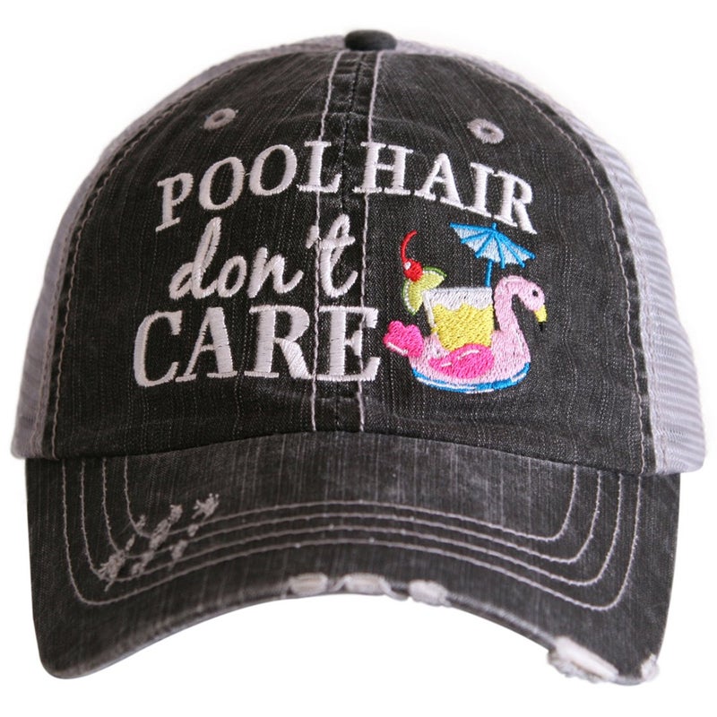 KATYDID Pool Hair Donâ€™t Care Baseball Cap - Trucker Hat for Women - Stylish Cute Sun Hat Pink Flamingo